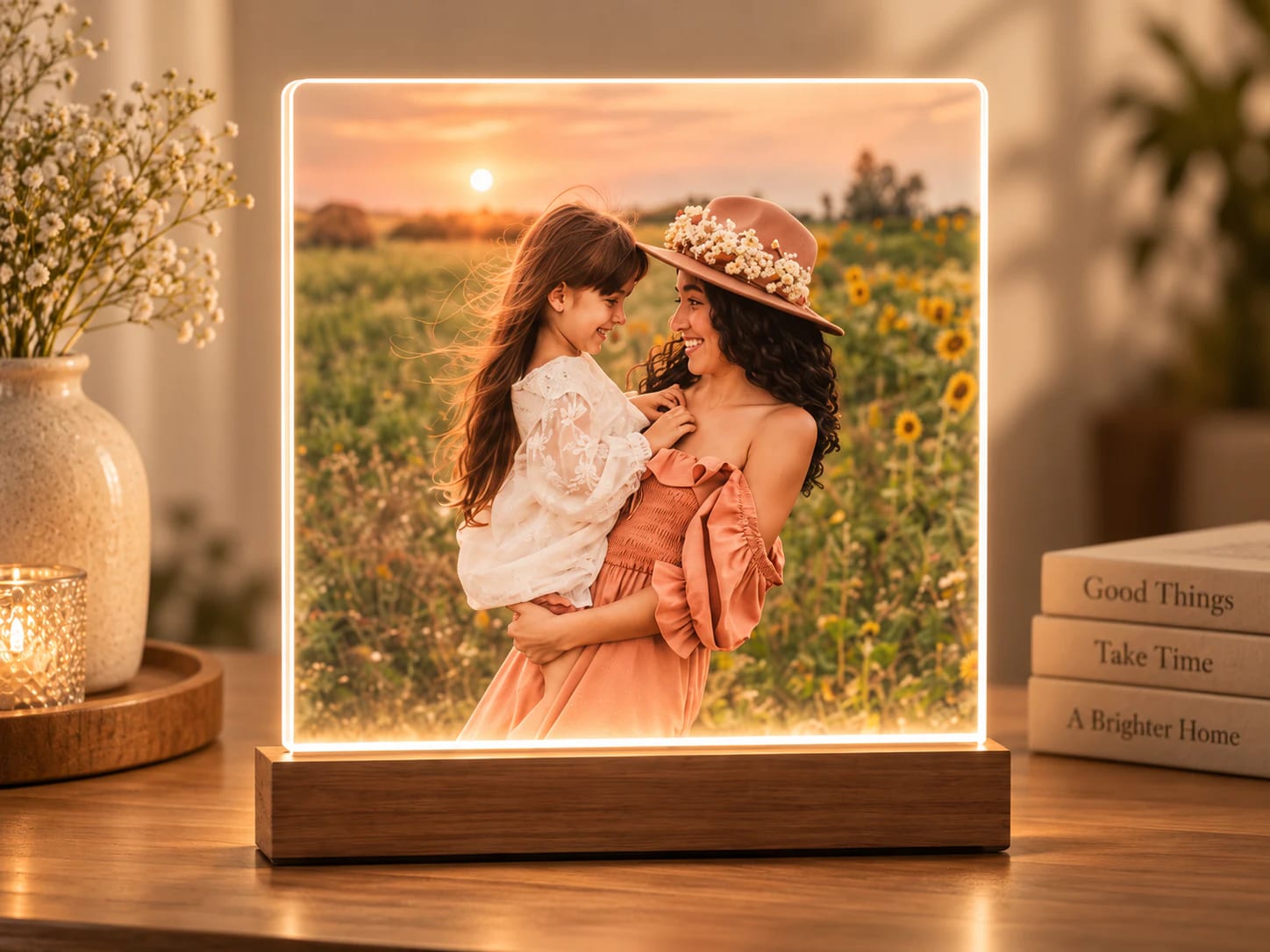 Fotografie iluminată pe un suport compact de birou